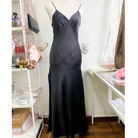 Vintage 90’s Y2K 100% Silk Dress Satin Slip Dress Silk Slip Dress Black Noir - Picture 2 of 13